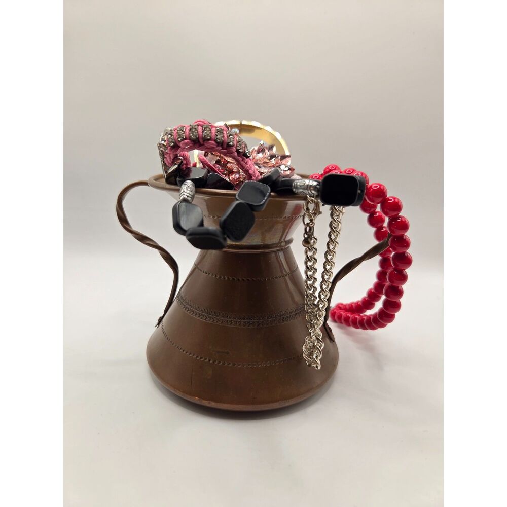 J20.  Vintage Small Copper Pitcher Filled with Mystery Jewelry Jar